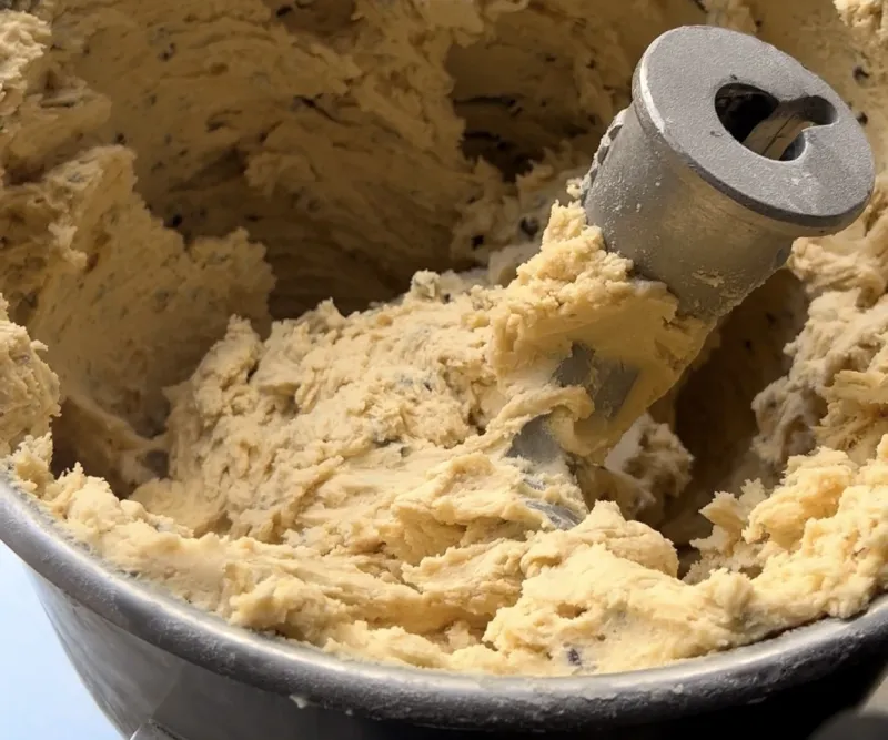 Gros plan de pâte à cookie dans le batteur